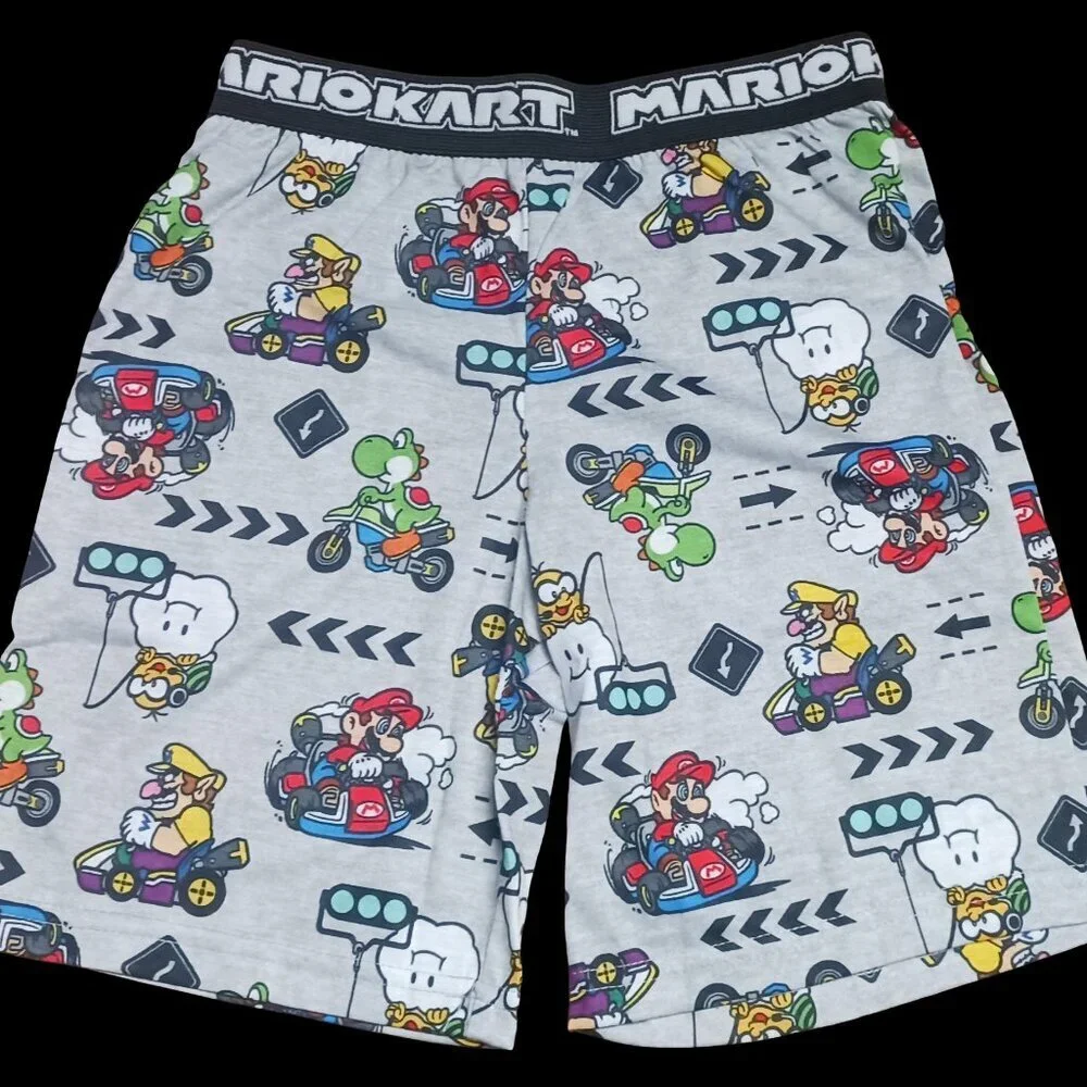 Nintendo Super Mario Boys Sleep Pajama Shorts Size Small 4/5 Mario Kart Wheels